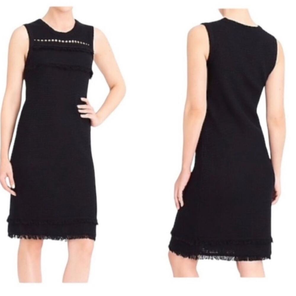272  J.Crew Black Fringe Textured Knit Dress Size Small - Picture 2 of 5